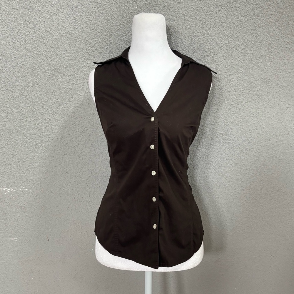Ann Taylor Sleeveless Button-Front Blouse - Brown